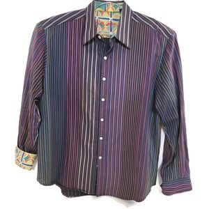 Robert Graham Shirt Mens 2XL Purple Multicolor Stripe Long Sleeve Cotton